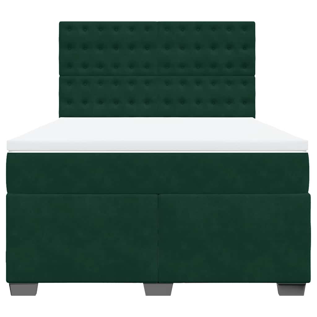 vidaXL Κρεβάτι Boxspring με Στρώμα Σκούρο Πράσινο 160x200εκ. Βελούδινο
