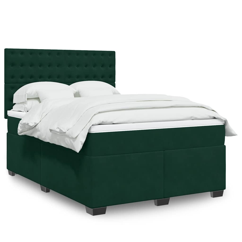 vidaXL Κρεβάτι Boxspring με Στρώμα Σκούρο Πράσινο 160x200εκ. Βελούδινο