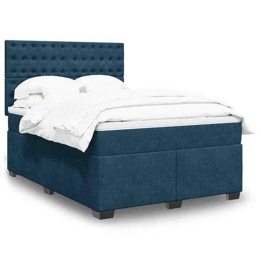 vidaXL Κρεβάτι Boxspring με Στρώμα Μπλε 160x200 εκ. Βελούδινο
