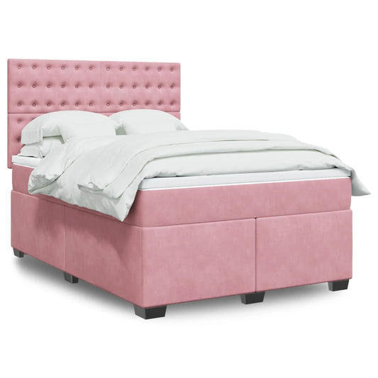 vidaXL Κρεβάτι Boxspring με Στρώμα Ροζ 160x200 εκ. Βελούδινο
