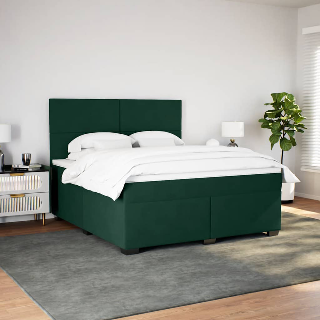 vidaXL Κρεβάτι Boxspring με Στρώμα Σκούρο Πράσινο 180x200εκ. Βελούδινο