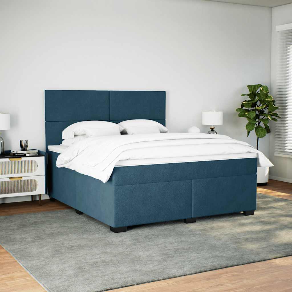 vidaXL Κρεβάτι Boxspring με Στρώμα Μπλε 180x200 εκ. Βελούδινο