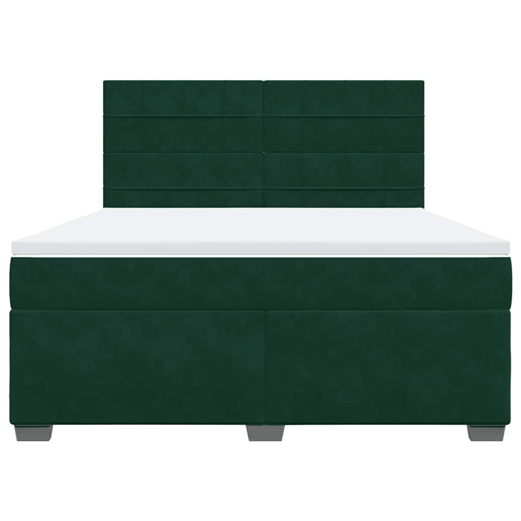 vidaXL Κρεβάτι Boxspring με Στρώμα Σκούρο Πράσινο 180x200εκ. Βελούδινο