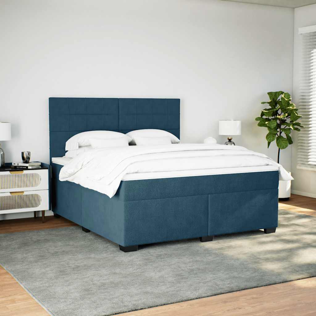 vidaXL Κρεβάτι Boxspring με Στρώμα Μπλε 180x200 εκ. Βελούδινο
