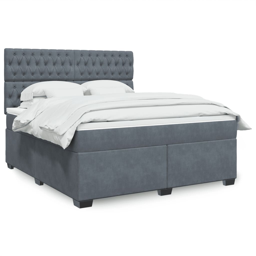 vidaXL Κρεβάτι Boxspring με Στρώμα Σκούρο Γκρι 180x200 εκ. Βελούδινο