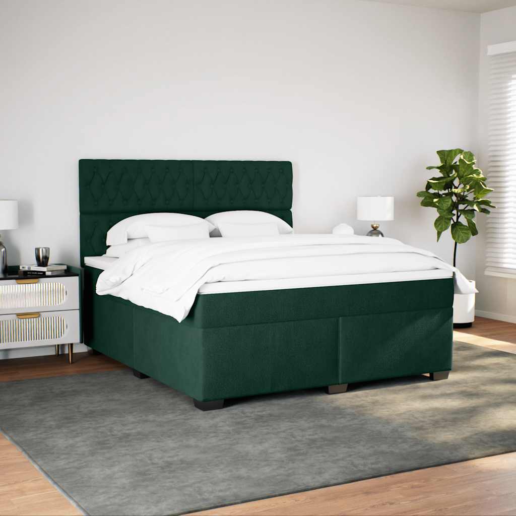vidaXL Κρεβάτι Boxspring με Στρώμα Σκούρο Πράσινο 180x200εκ. Βελούδινο