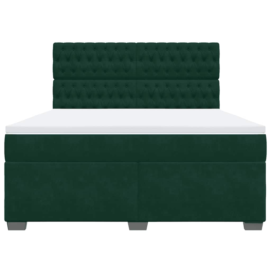 vidaXL Κρεβάτι Boxspring με Στρώμα Σκούρο Πράσινο 180x200εκ. Βελούδινο