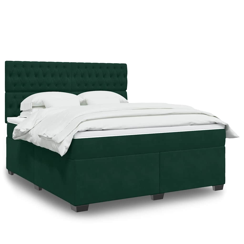 vidaXL Κρεβάτι Boxspring με Στρώμα Σκούρο Πράσινο 180x200εκ. Βελούδινο