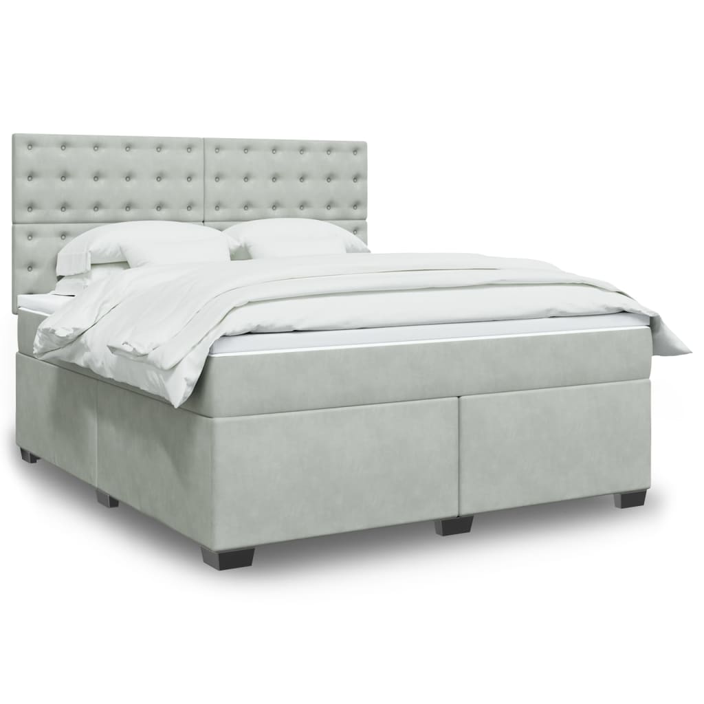 vidaXL Κρεβάτι Boxspring με Στρώμα Ανοιχτό Γκρι 180x200 εκ. Βελούδινο