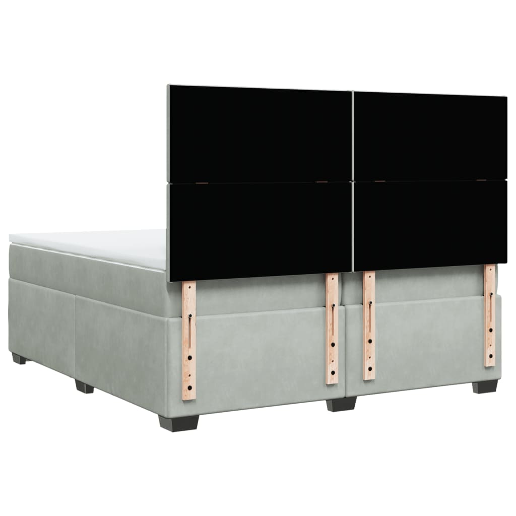 vidaXL Κρεβάτι Boxspring με Στρώμα Ανοιχτό Γκρι 200x200 εκ. Βελούδινο