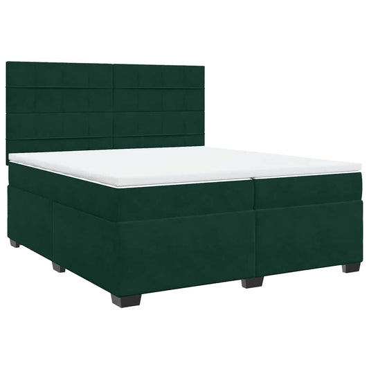 vidaXL Κρεβάτι Boxspring με Στρώμα Σκούρο Πράσινο 200x200εκ. Βελούδινο