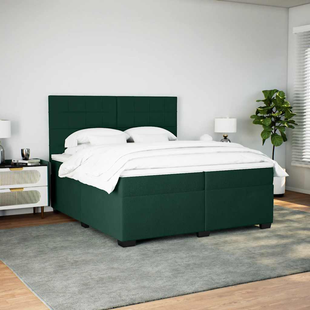 vidaXL Κρεβάτι Boxspring με Στρώμα Σκούρο Πράσινο 200x200εκ. Βελούδινο
