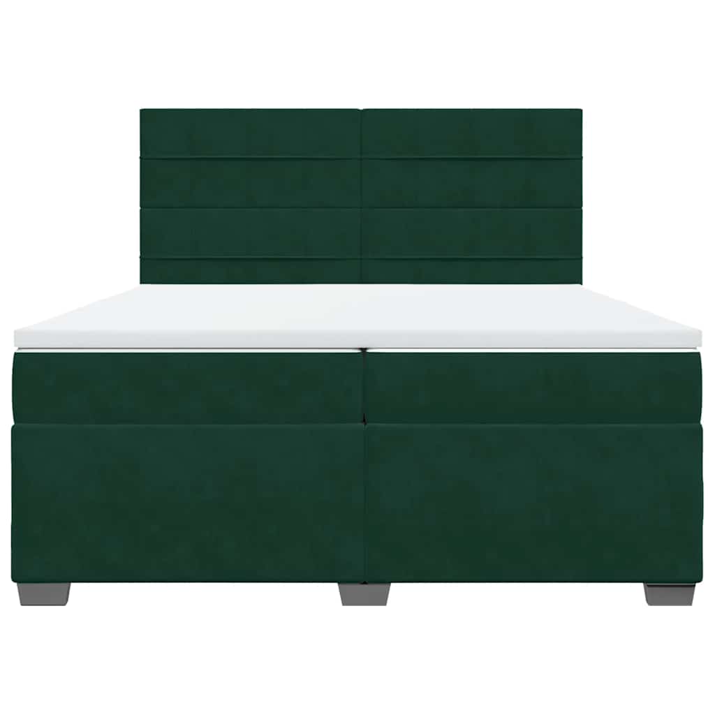 vidaXL Κρεβάτι Boxspring με Στρώμα Σκούρο Πράσινο 200x200εκ. Βελούδινο