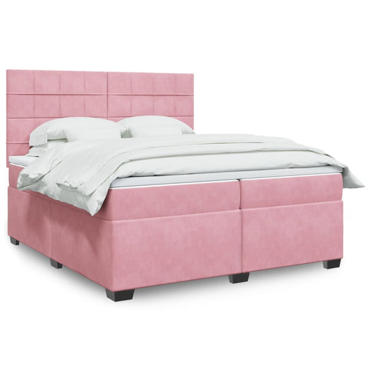 vidaXL Κρεβάτι Boxspring με Στρώμα Ροζ 200x200 εκ. Βελούδινο