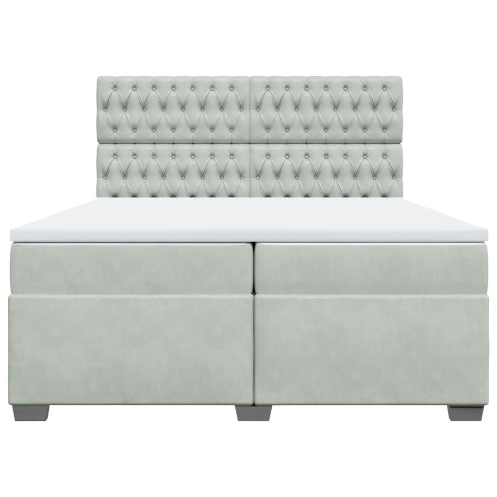 vidaXL Κρεβάτι Boxspring με Στρώμα Ανοιχτό Γκρι 200x200 εκ. Βελούδινο