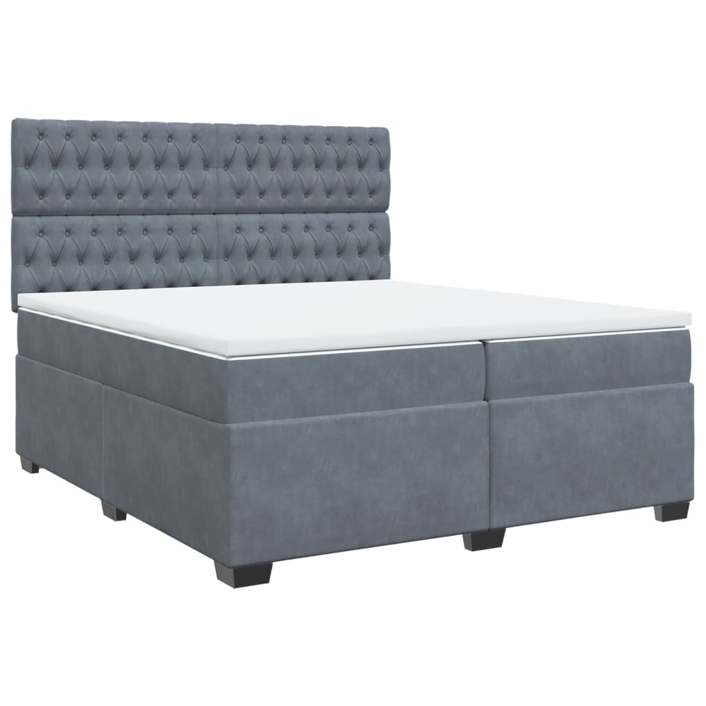 vidaXL Κρεβάτι Boxspring με Στρώμα Σκούρο Γκρι 200x200 εκ. Βελούδινο
