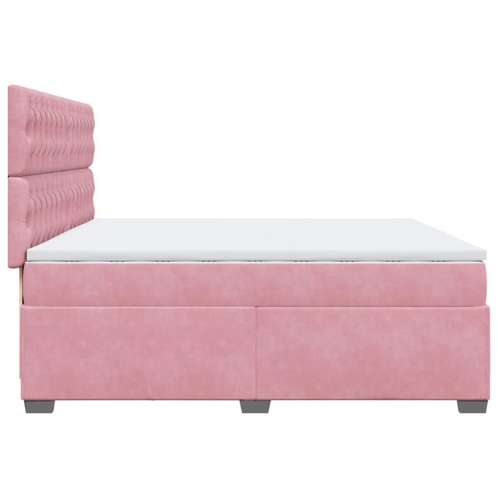 vidaXL Κρεβάτι Boxspring με Στρώμα Ροζ 200x200 εκ. Βελούδινο