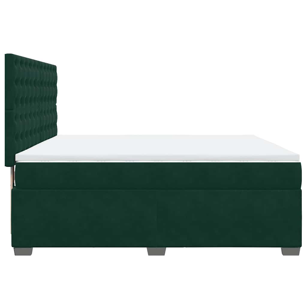 vidaXL Κρεβάτι Boxspring με Στρώμα Σκούρο Πράσινο 200x200εκ. Βελούδινο