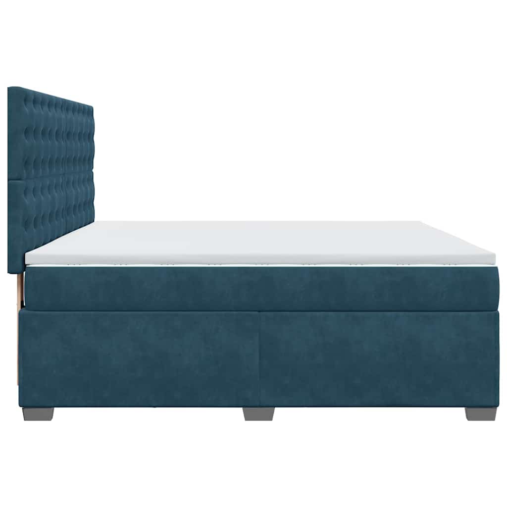 vidaXL Κρεβάτι Boxspring με Στρώμα Μπλε 200x200 εκ. Βελούδινο