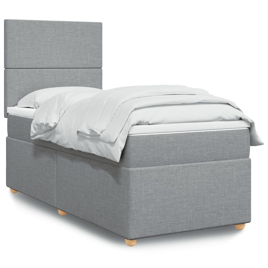 vidaXL Κρεβάτι Boxspring με Στρώμα Ανοιχτό Γκρι 90x190 εκ. Υφασμάτινο