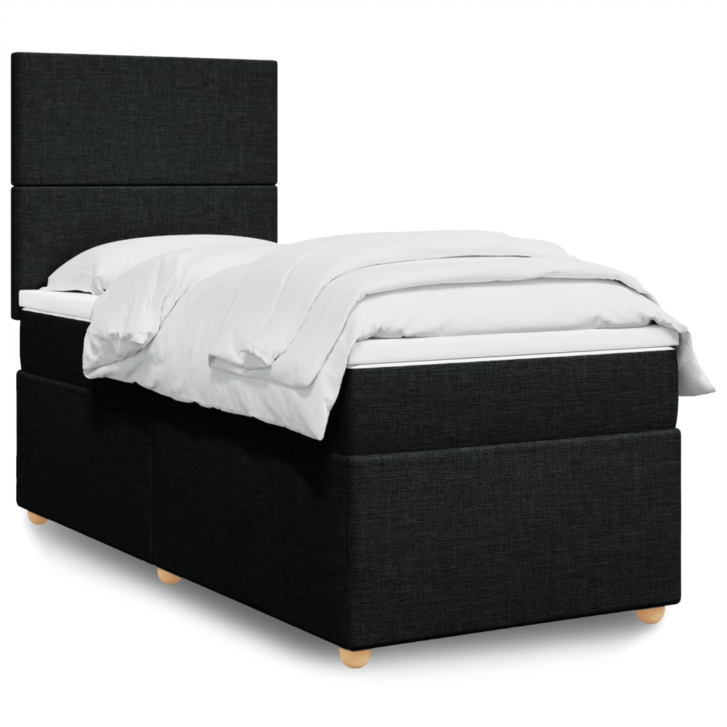 vidaXL Κρεβάτι Boxspring με Στρώμα Μαύρο 90x190 εκ.Υφασμάτινο