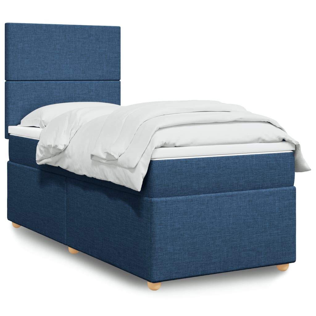 vidaXL Κρεβάτι Boxspring με Στρώμα Μπλε 90x190 εκ.Υφασμάτινο