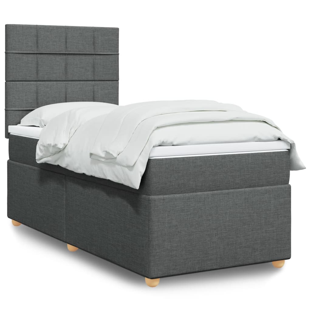 vidaXL Κρεβάτι Boxspring με Στρώμα Σκούρο Γκρι 90x190 εκ. Υφασμάτινο