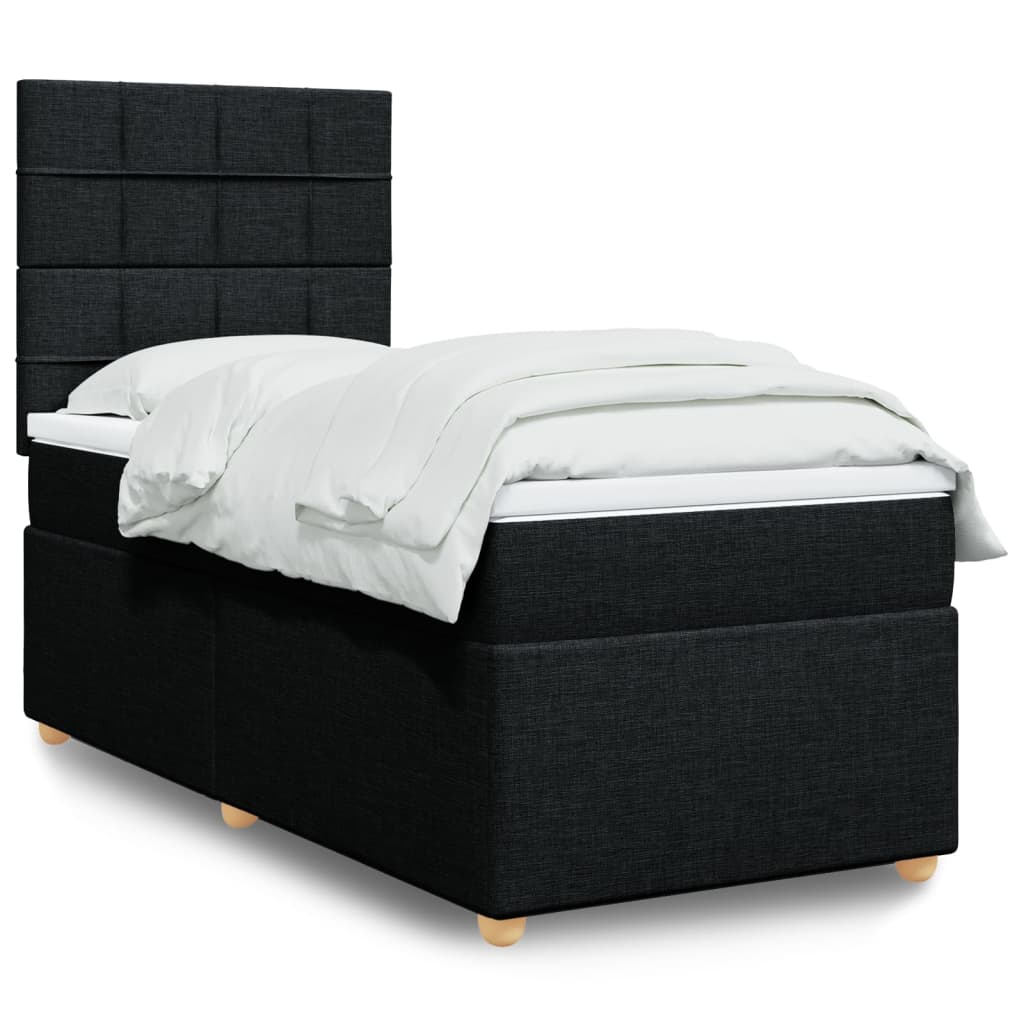 vidaXL Κρεβάτι Boxspring με Στρώμα Μαύρο 90x190 εκ.Υφασμάτινο