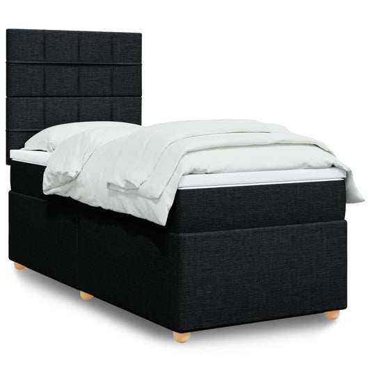 vidaXL Κρεβάτι Boxspring με Στρώμα Μαύρο 90x190 εκ.Υφασμάτινο
