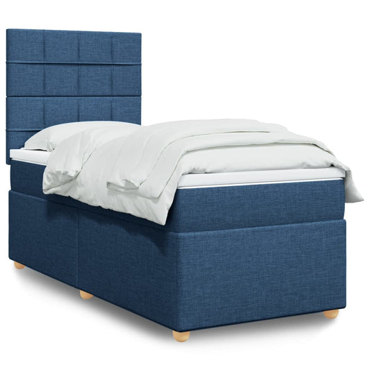 vidaXL Κρεβάτι Boxspring με Στρώμα Μπλε 90x190 εκ.Υφασμάτινο
