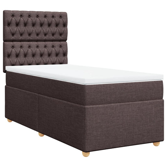 vidaXL Κρεβάτι Boxspring με Στρώμα Σκούρο Καφέ 90x190 εκ. Υφασμάτινο