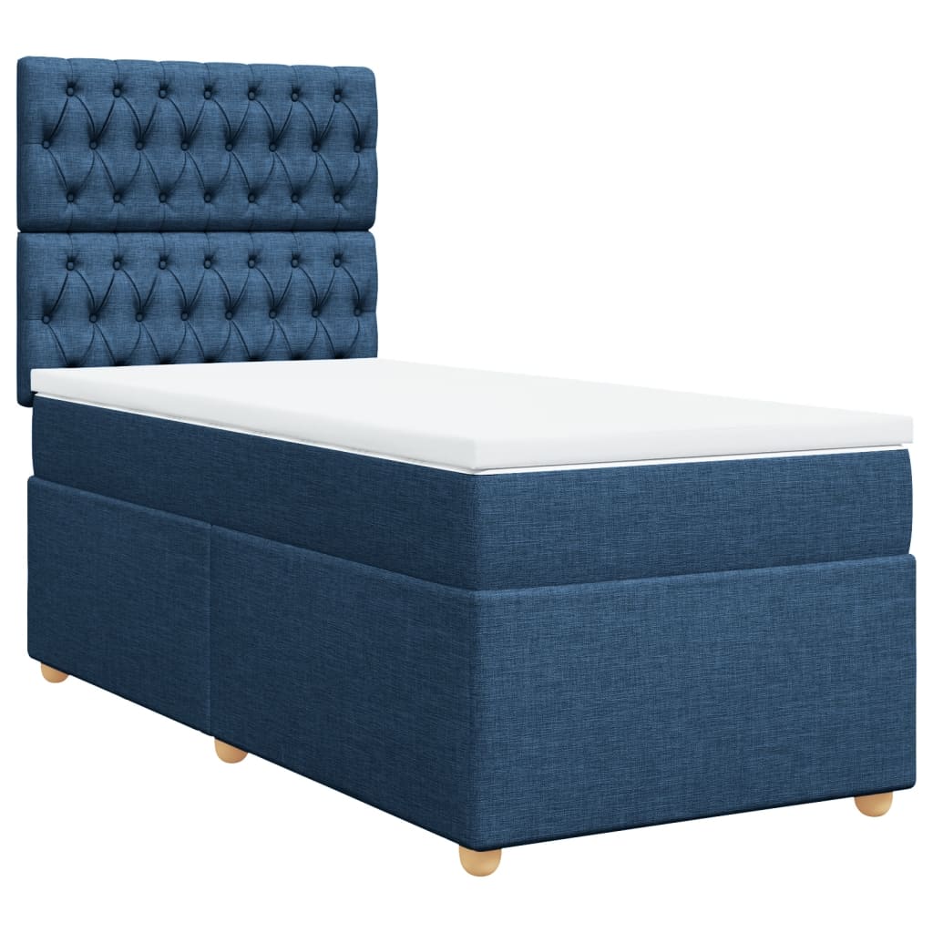 vidaXL Κρεβάτι Boxspring με Στρώμα Μπλε 90x190 εκ.Υφασμάτινο