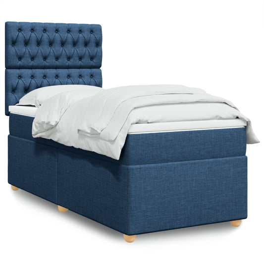 vidaXL Κρεβάτι Boxspring με Στρώμα Μπλε 90x190 εκ.Υφασμάτινο