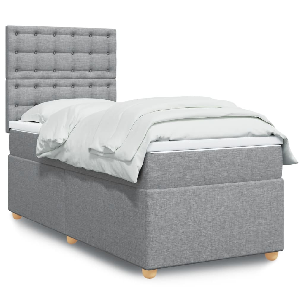 vidaXL Κρεβάτι Boxspring με Στρώμα Ανοιχτό Γκρι 90x190 εκ. Υφασμάτινο