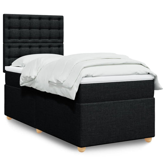 vidaXL Κρεβάτι Boxspring με Στρώμα Μαύρο 90x190 εκ.Υφασμάτινο