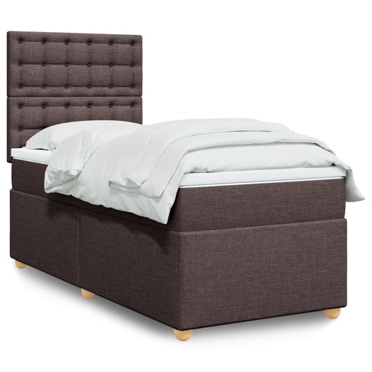 vidaXL Κρεβάτι Boxspring με Στρώμα Σκούρο Καφέ 90x190 εκ. Υφασμάτινο