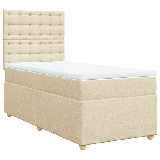 vidaXL Κρεβάτι Boxspring με Στρώμα Κρεμ 90x190 εκ.Υφασμάτινο