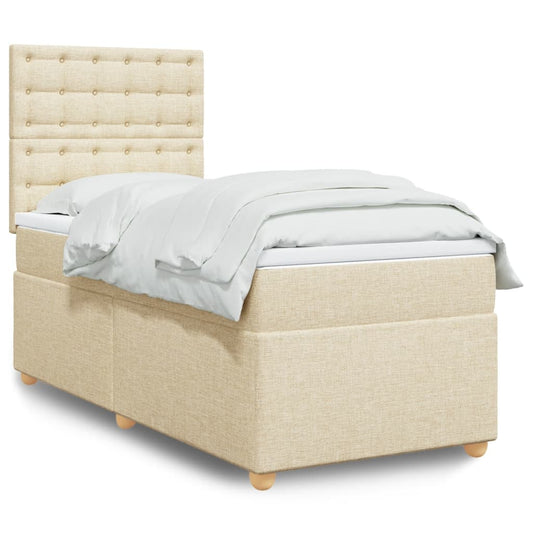 vidaXL Κρεβάτι Boxspring με Στρώμα Κρεμ 90x190 εκ.Υφασμάτινο
