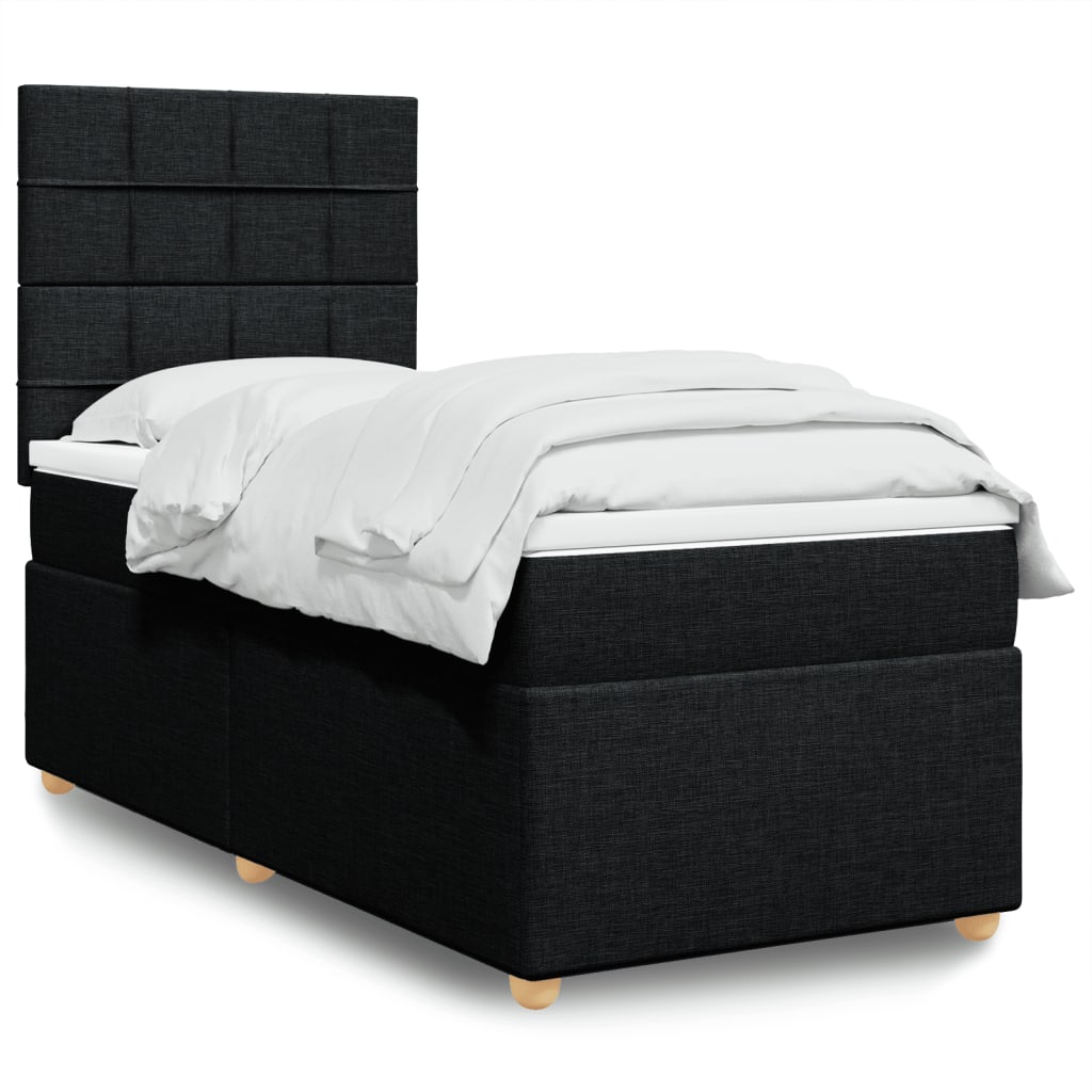 vidaXL Κρεβάτι Boxspring με Στρώμα Μαύρο 90x200 εκ. Υφασμάτινο