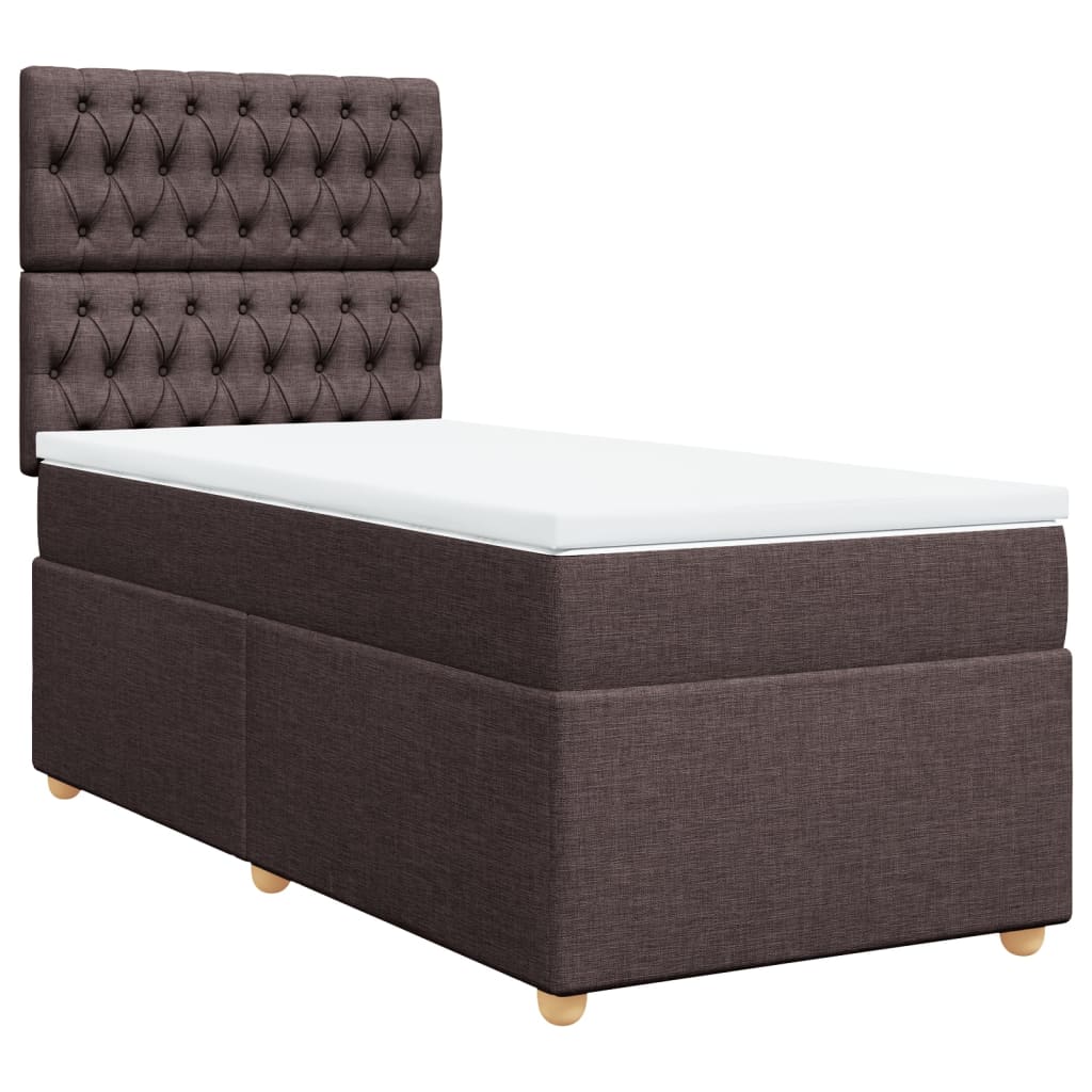 vidaXL Κρεβάτι Boxspring με Στρώμα Σκούρο Καφέ 90x200 εκ. Υφασμάτινο