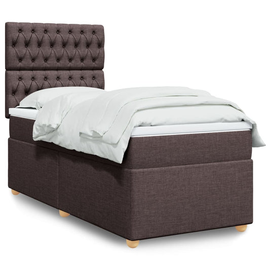 vidaXL Κρεβάτι Boxspring με Στρώμα Σκούρο Καφέ 90x200 εκ. Υφασμάτινο