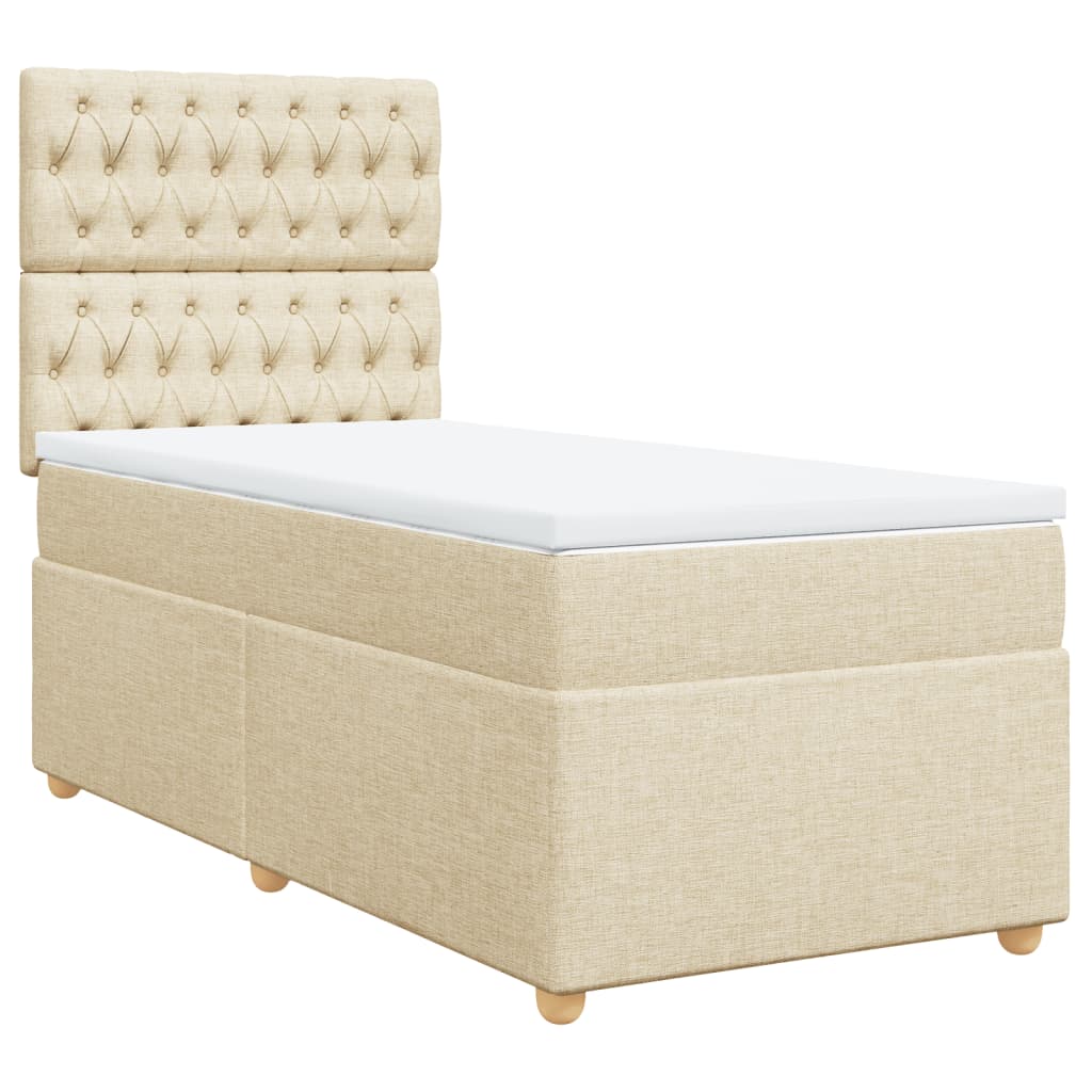 vidaXL Κρεβάτι Boxspring με Στρώμα Κρεμ 90x200 εκ.Υφασμάτινο