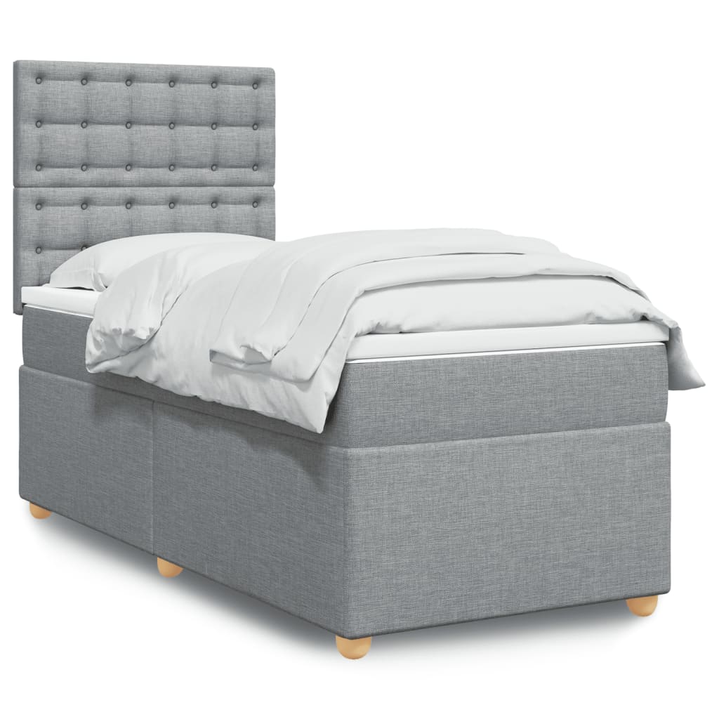 vidaXL Κρεβάτι Boxspring με Στρώμα Ανοιχτό Γκρι 90x200 εκ. Υφασμάτινο