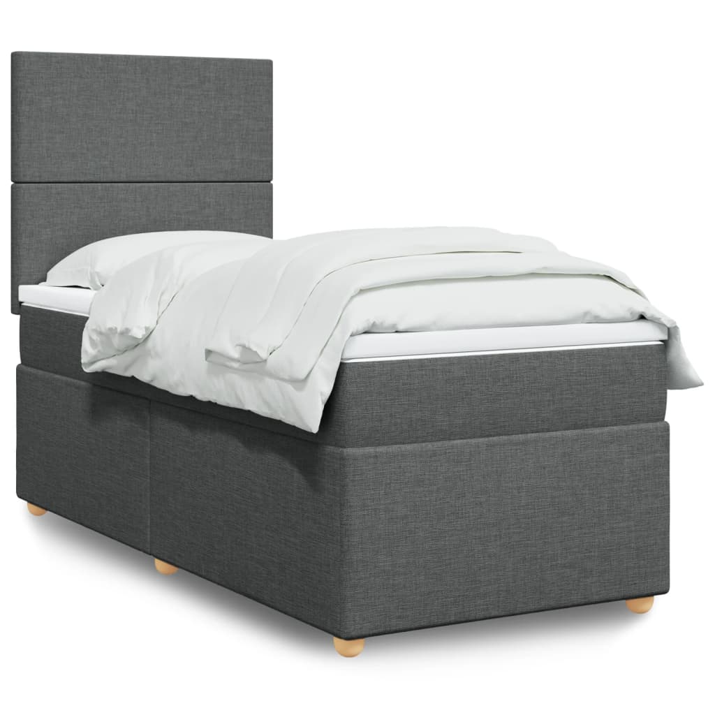 vidaXL Κρεβάτι Boxspring με Στρώμα Σκούρο Γκρι 100x200 εκ. Υφασμάτινο