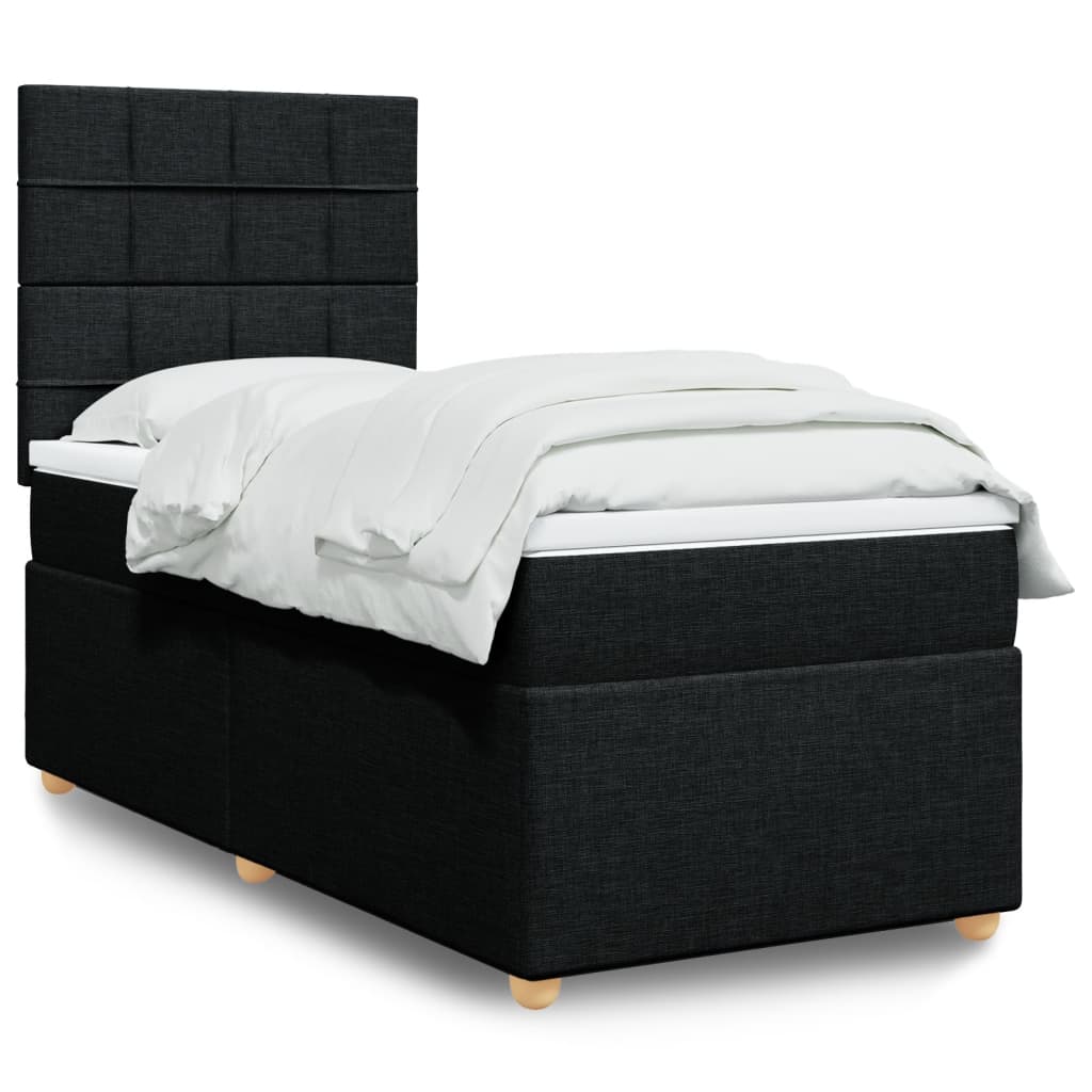 vidaXL Κρεβάτι Boxspring με Στρώμα Μαύρο 100 x 200 εκ. Υφασμάτινο
