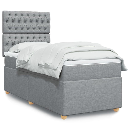 vidaXL Κρεβάτι Boxspring με Στρώμα Ανοιχτό Γκρι 100x200 εκ. Υφασμάτινο