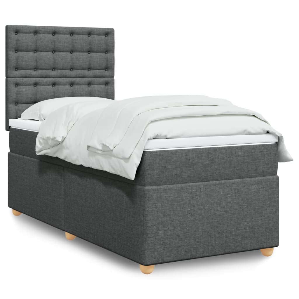 vidaXL Κρεβάτι Boxspring με Στρώμα Σκούρο Γκρι 100x200 εκ. Υφασμάτινο
