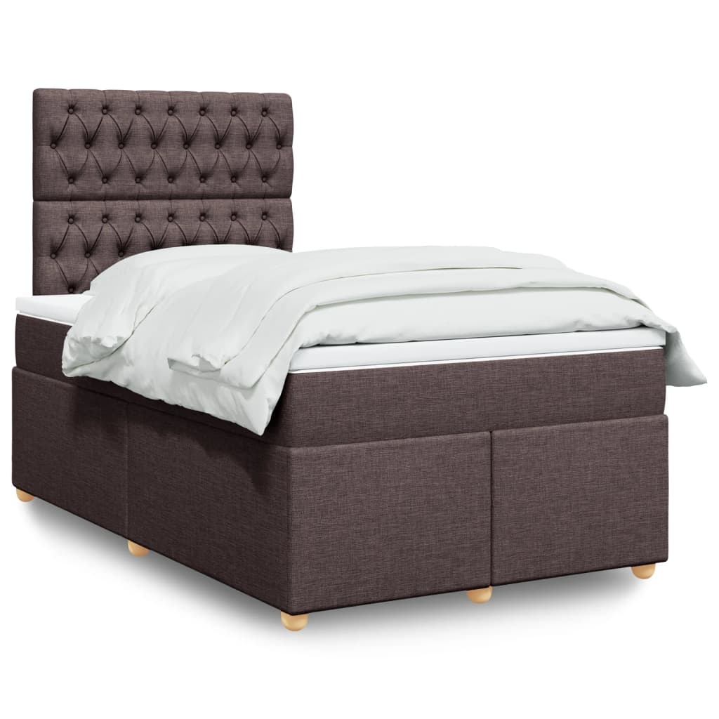 vidaXL Κρεβάτι Boxspring με Στρώμα Σκούρο Καφέ 120x200 εκ. Υφασμάτινο