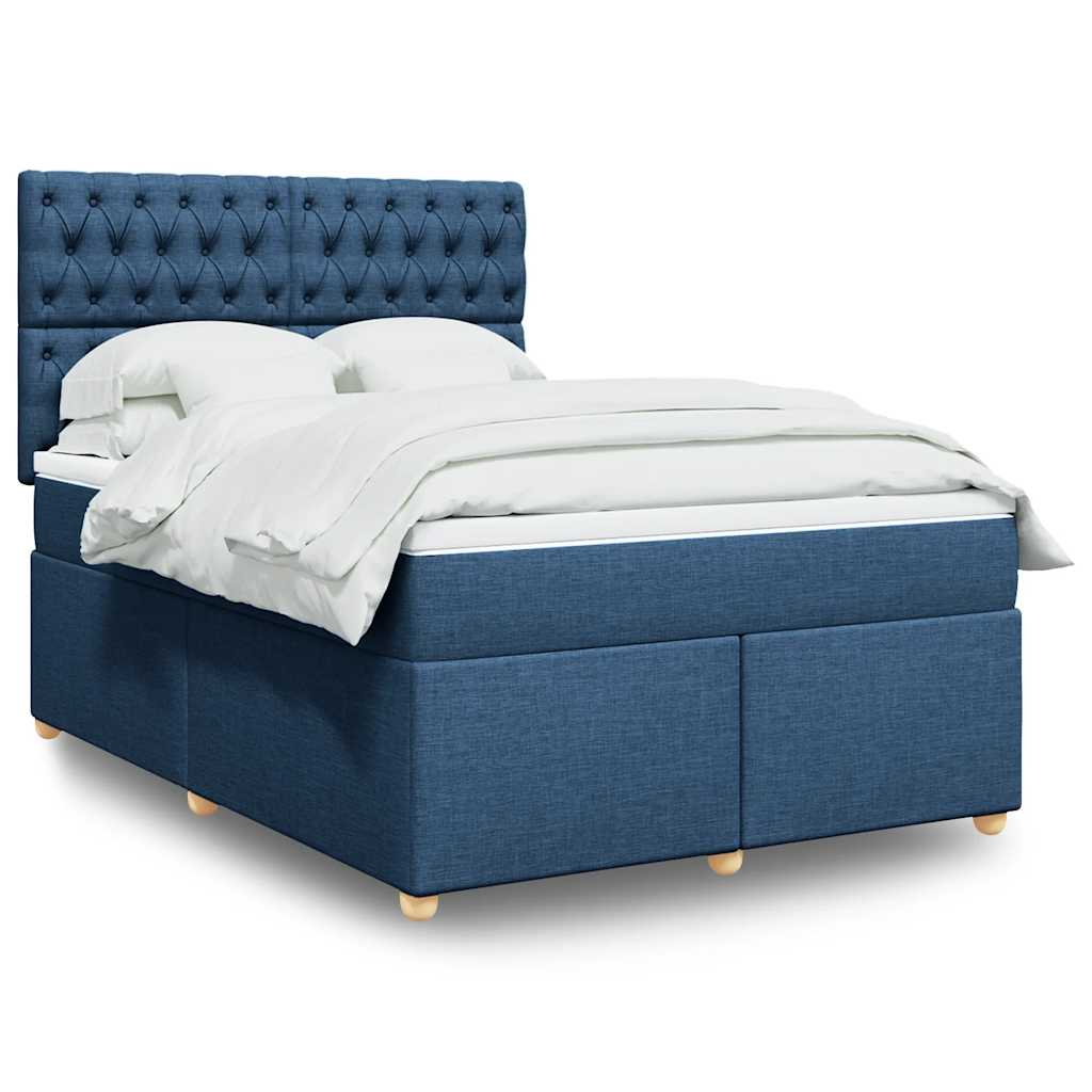 vidaXL Κρεβάτι Boxspring με Στρώμα Μπλε 140x190 εκ. Υφασμάτινο