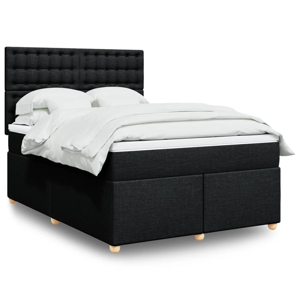 vidaXL Κρεβάτι Boxspring με Στρώμα Μαύρο 140x190 εκ. Υφασμάτινο